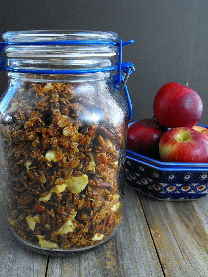 Apple Pie Granola: pecans, dried apples and cinnamon make this granola a special way to start the day.