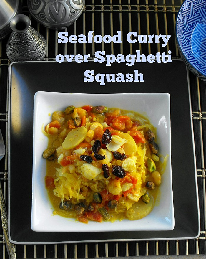 Seafood Curry with crab and shrimp over spaghetti squash #BeeHealthy #CG