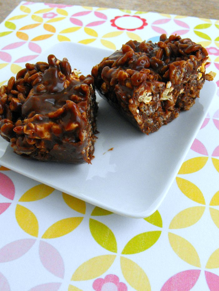 No Bake Chocolate Popcorn Squares with Peanut Butter