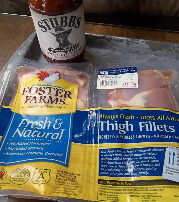 Foster Farms Fresh & Natural Thigh Fillets and Stubbs BBQ sauce