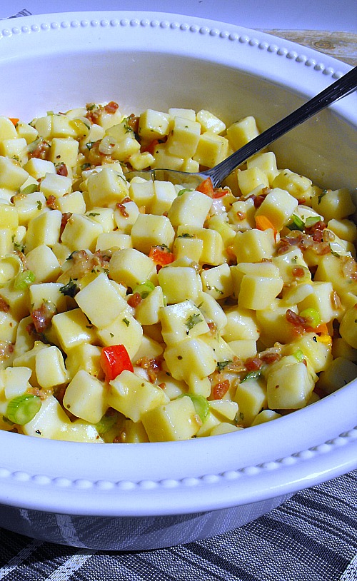 Pantry Potato Salad uses mostly items in your cupboard, including canned potatoes