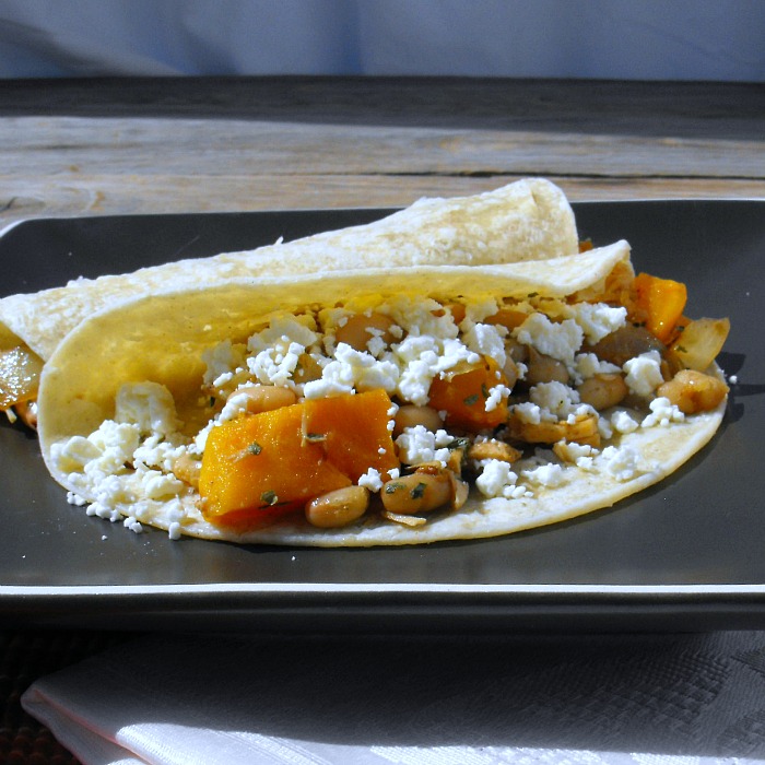 Chicken and Sweet Potato Burritos, a lighter style burrito with beans, caramelized onions, chicken, sweet potatoes and cotija cheese.