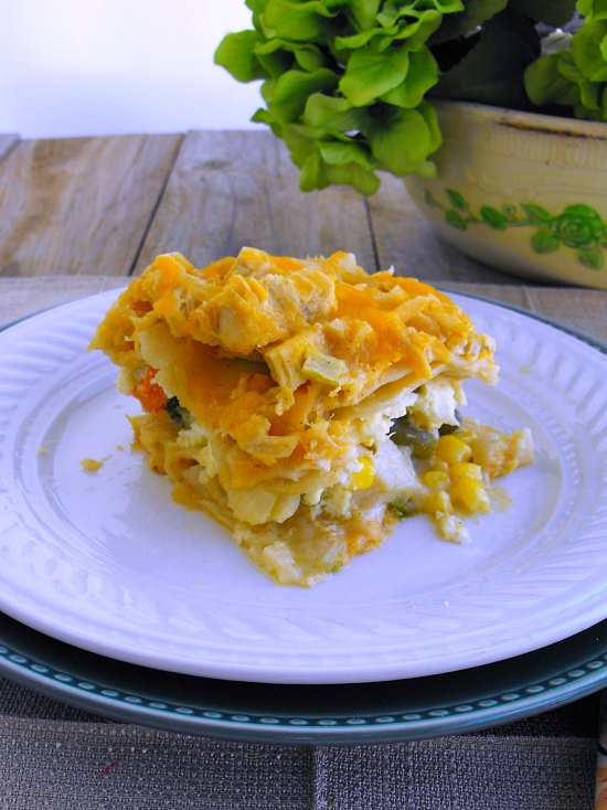 Chicken Pot Pie Lasagna: all the taste of a pot pie without having to make a crust. Gluten Free options included