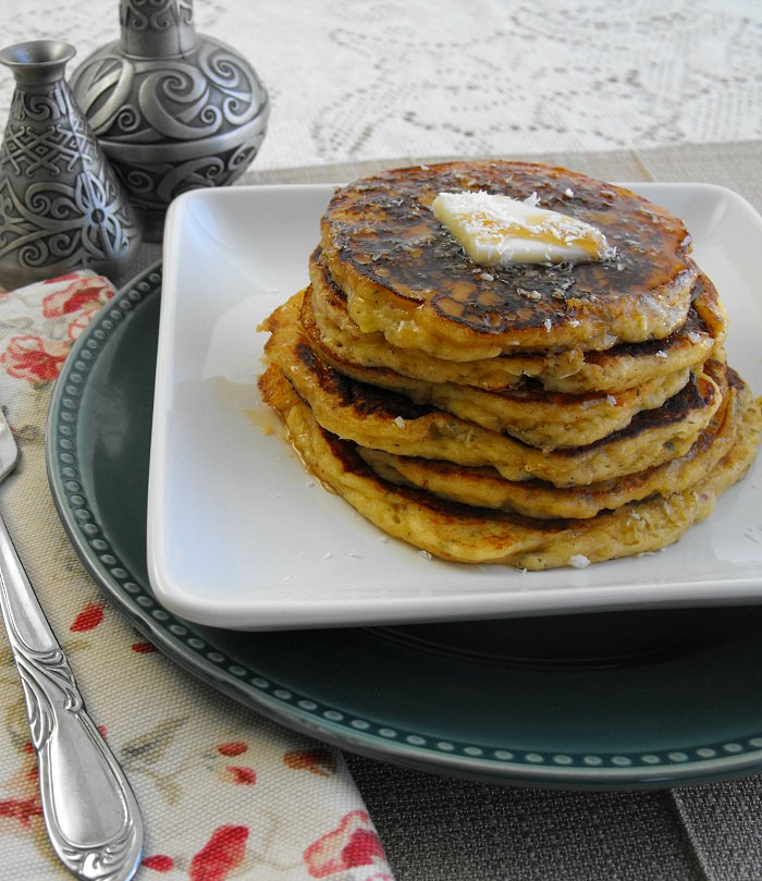 Pina Colada Pancakes made with pineapple, coconut and rum flavoring